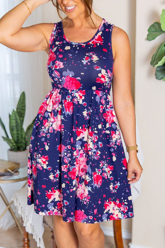 IN STOCK Kelsey Tank Dress - Galaxy Blue and Magenta Floral