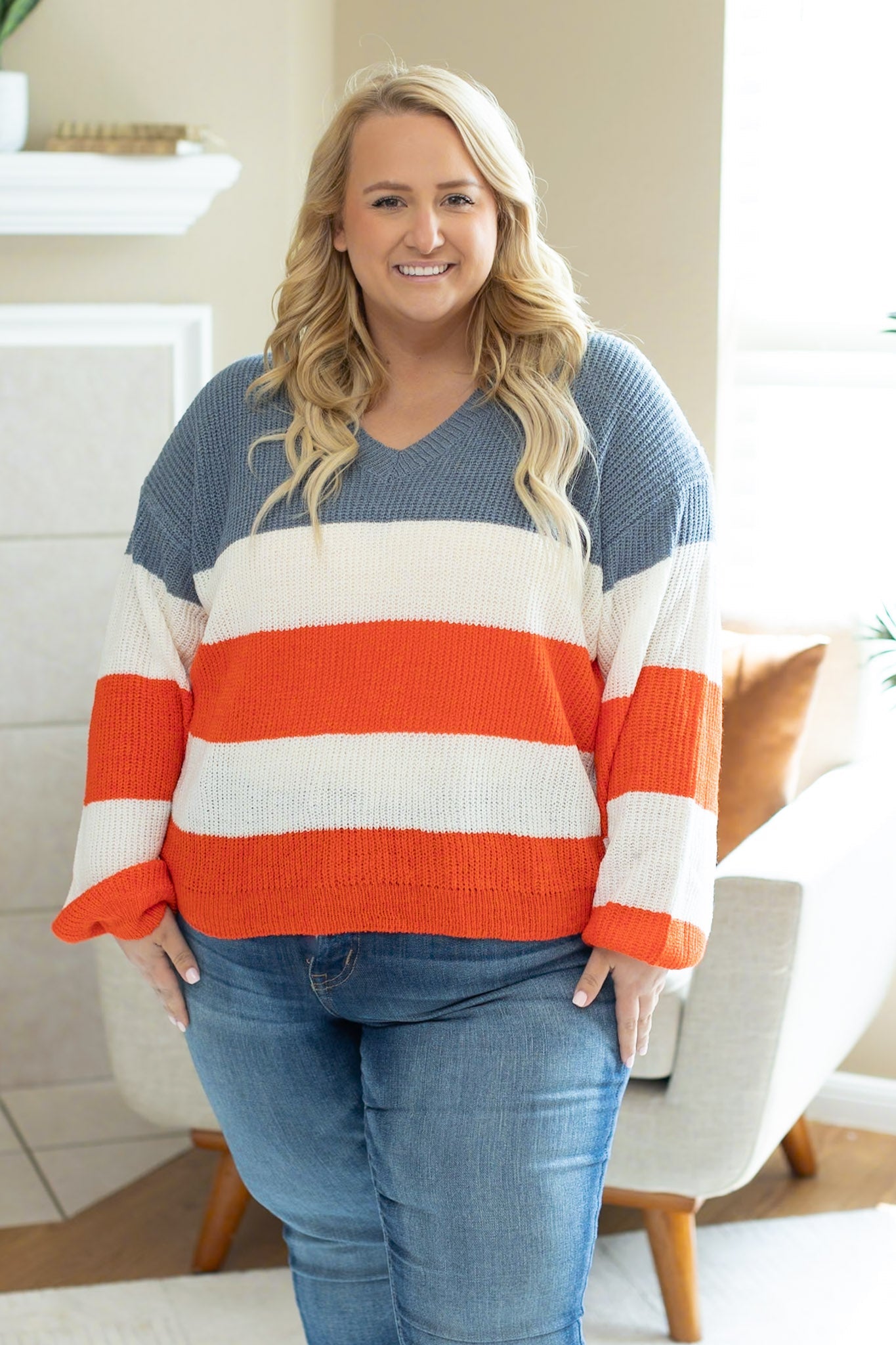IN STOCK USA Colorblock Stripes Sweater