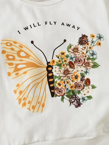 I Will FLY AWAY Butterfly Tee and Floral Print Flare Pants Kit