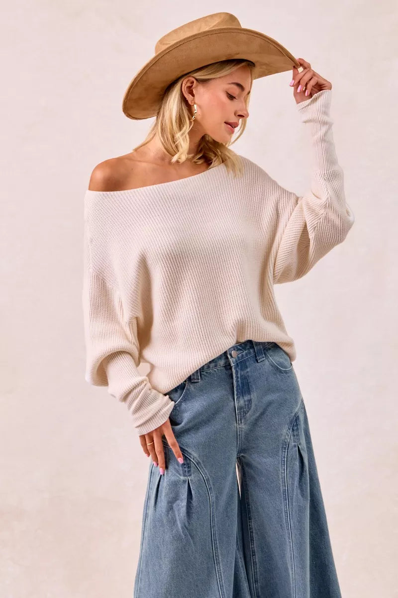BIBI WAFFLE KNIT OFF SHOULDER TOP Shirts & Blouses