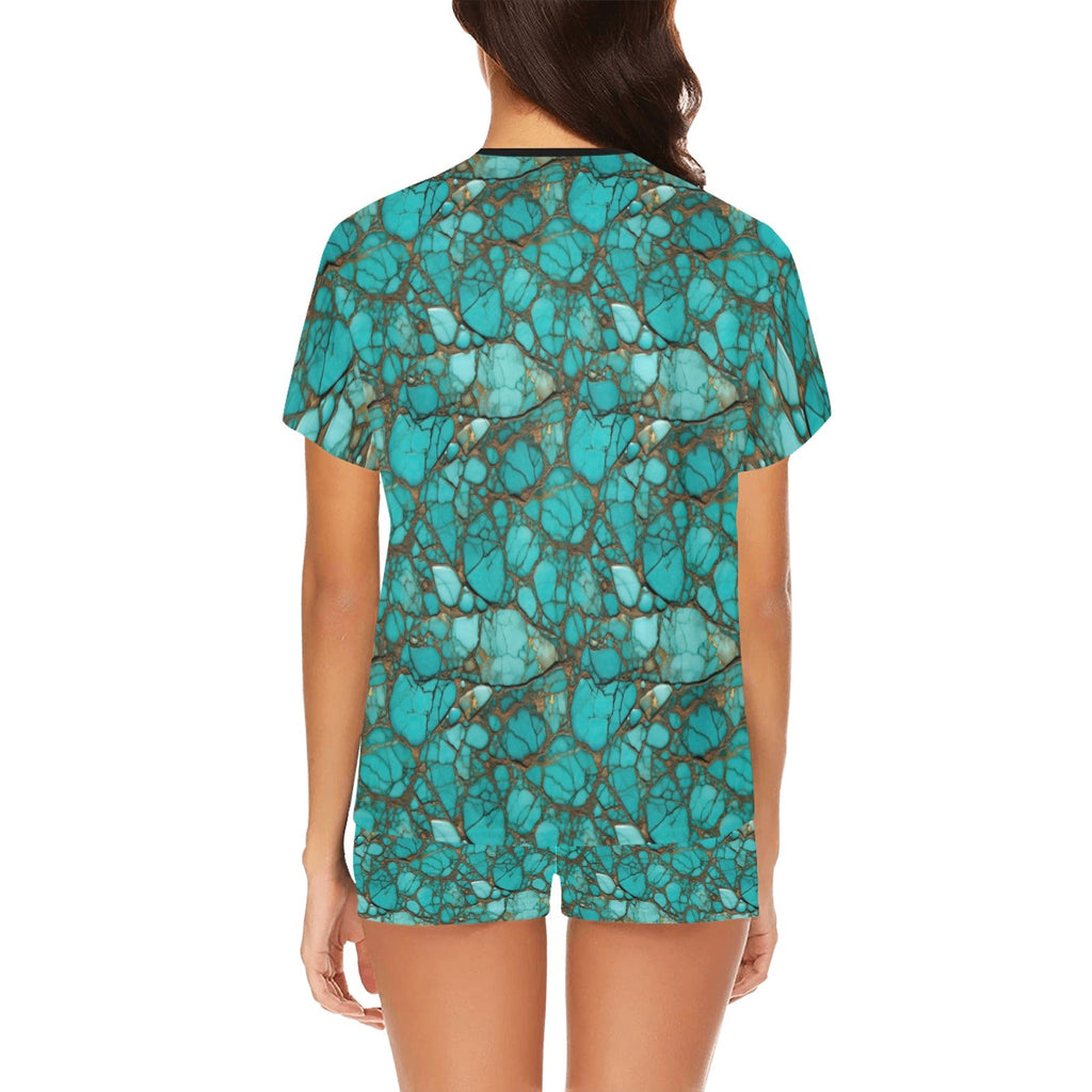 TURQUOISE WOMEN'S TOP AND SHORTS LOUNGE SET TOP
