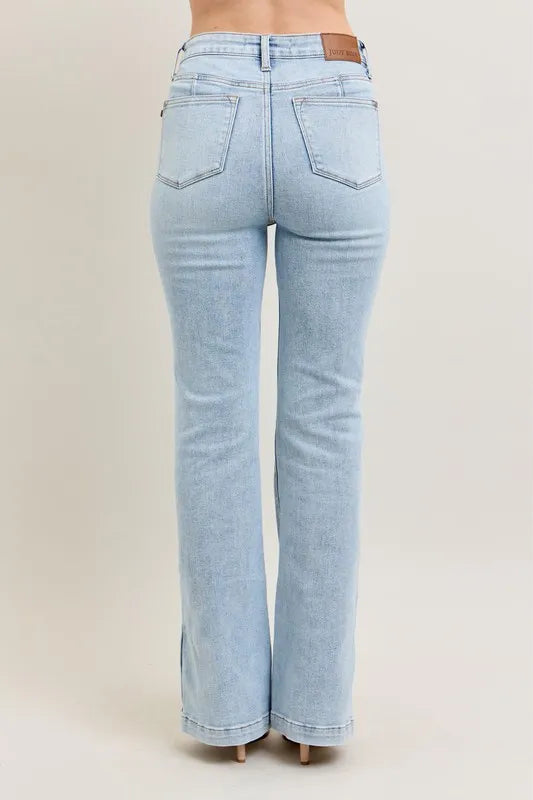 Judy Blue Full Size Tummy Control Vintage Wash Side Slit Slim Boot Jeans Plus Size Judy Blue Denim