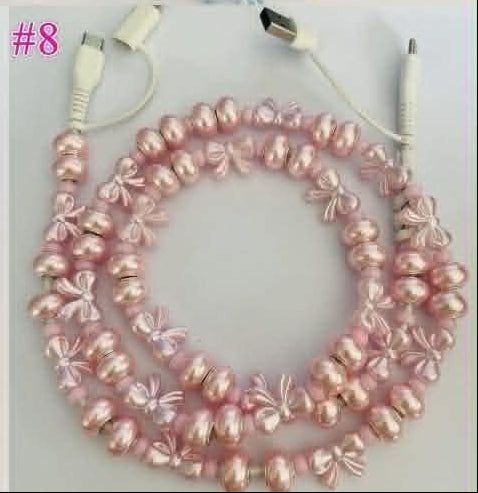 pink pearl bow phone oe tablet charger 4 in 1 rapid charging beaded cord