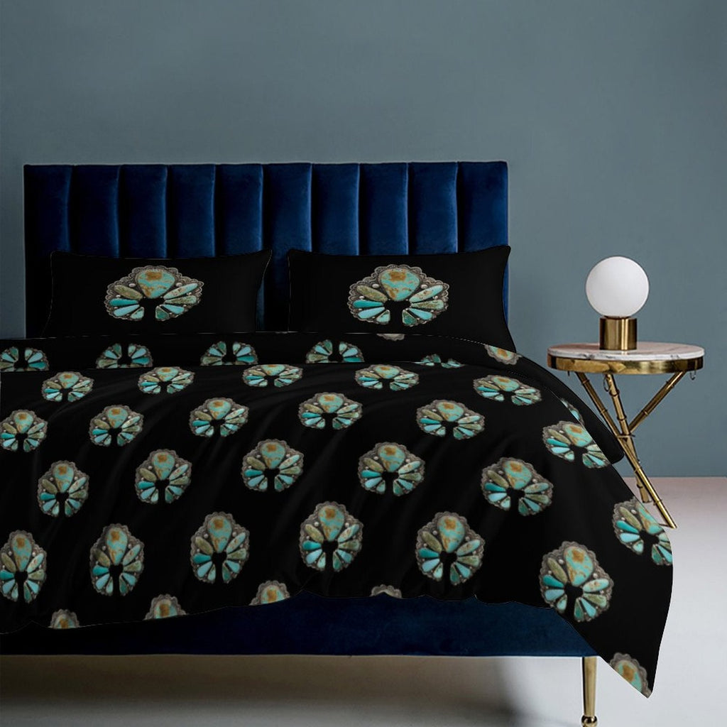 Baha Ranch Turquoise Naja Design 3-Piece Bedding Set (1 Duvet Cover + 2 Pillow Shams) – 102"×90" Bedding Sets