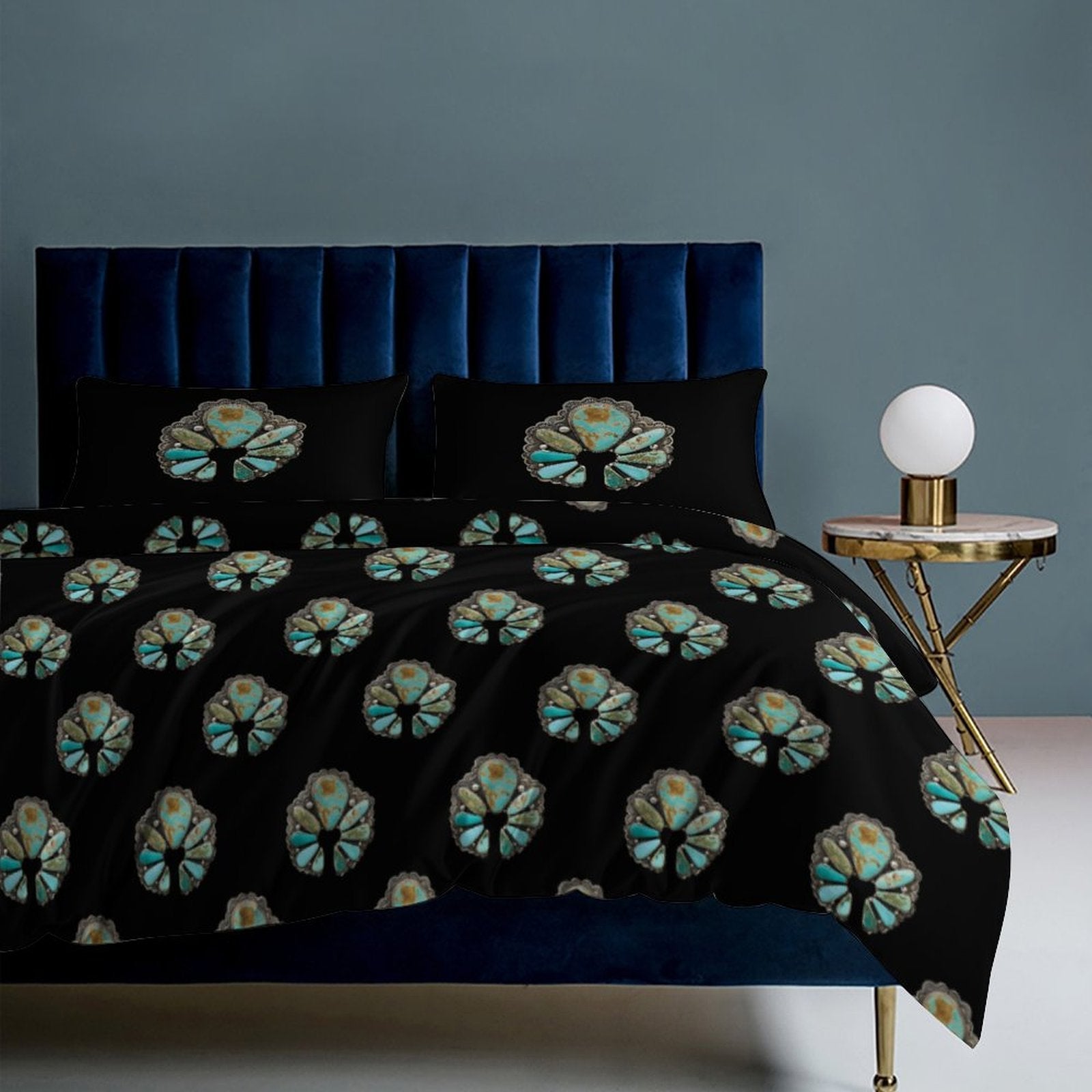 Baha Ranch Turquoise Naja Design 3-Piece Bedding Set (1 Duvet Cover + 2 Pillow Shams) – 102"×90" Bedding Sets