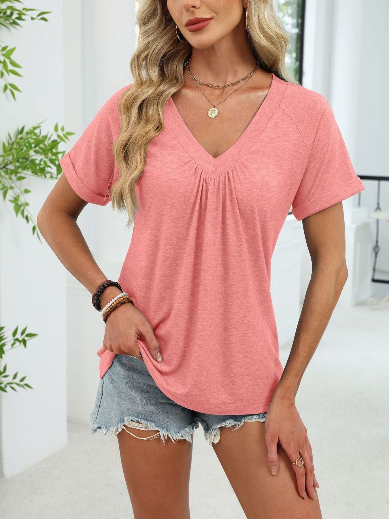 CASUAL V-NECK SHORT SLEEVE T-SHIRT Tops
