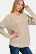 ZENANA HIGH/LOW LONG SLEEVE WAFFLE SWEATER Sweaters