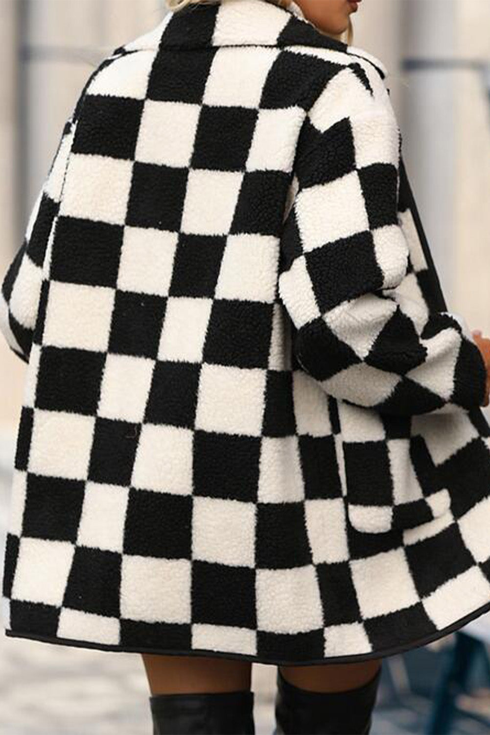 Checkered Buttoned Fleece Jacket