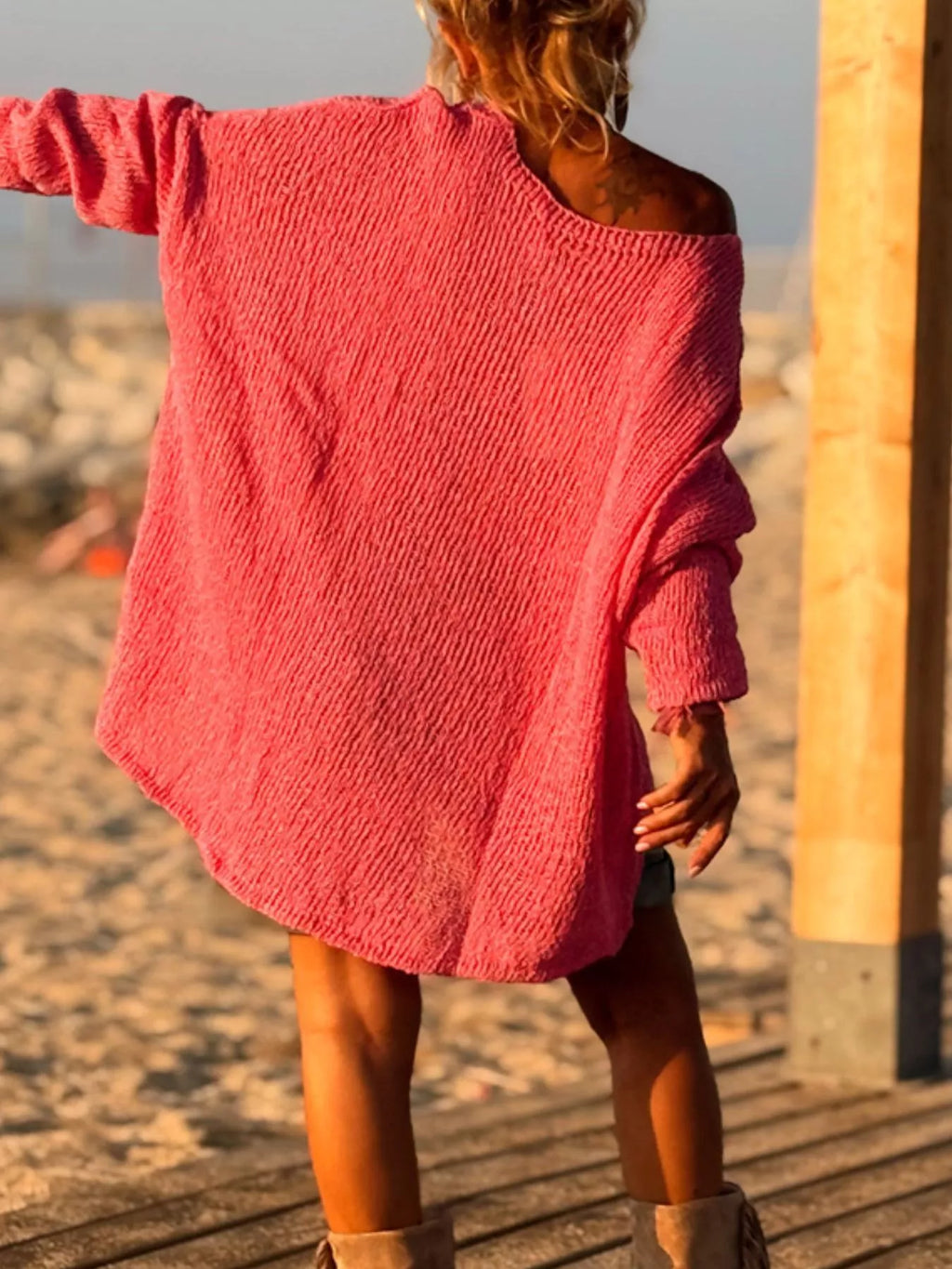 HEART V-NECK DROPPED SHOULDER SWEATER Sweaters