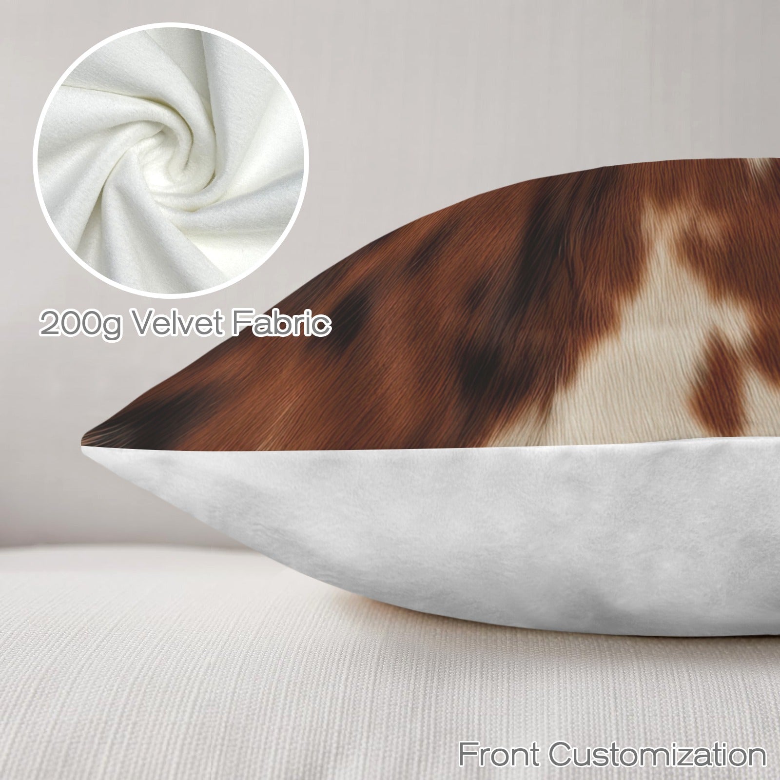 Brown Cow Hide Print Velvety Soft Throw Pillow Case Made in America Pillow Cases