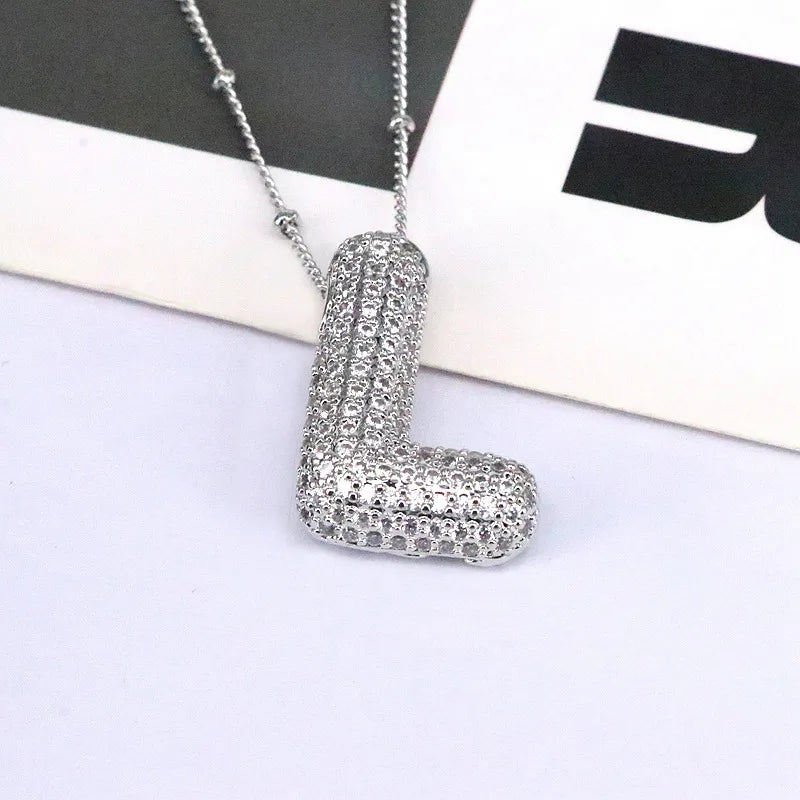 COPPER INLAID ZIRCON LETTER PENDANT NECKLACE Necklace