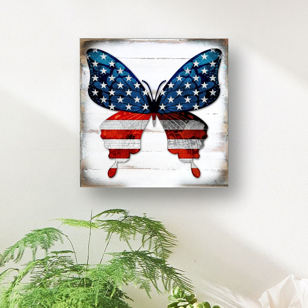 USA BUTTERFLY PATRIOTIC WALL BLOCK - AMERICAN PATRIOTIC DECOR Wall Art