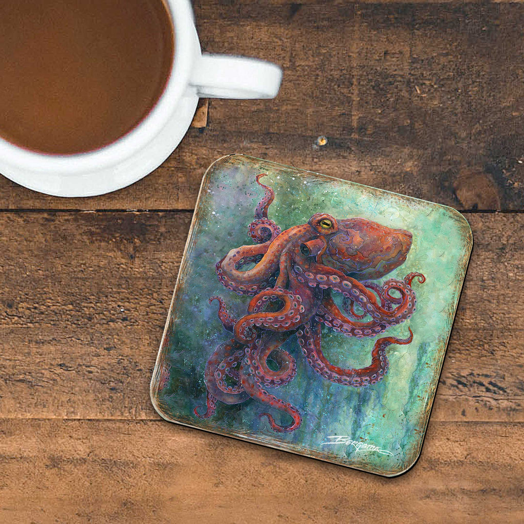 Octopus Wooden Cork Coasters Gift Set of 4 by J. Bergsma - Coastal Decor - 8199459C-S4 Coasters