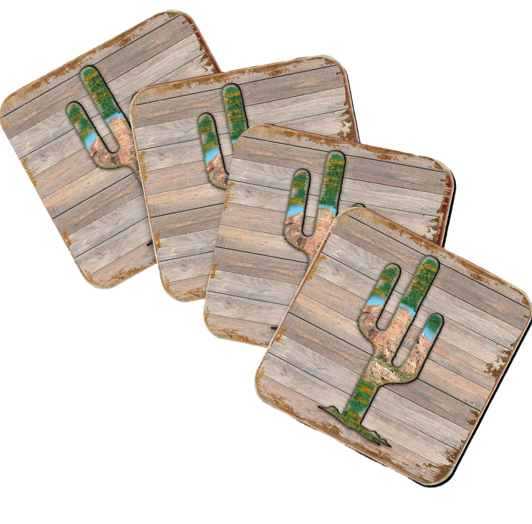 Cactus Wooden Cork Coasters Gift Set of 4 by Nature Wonders - Nature Wildlife Decor - 8199416C-S4 Coasters