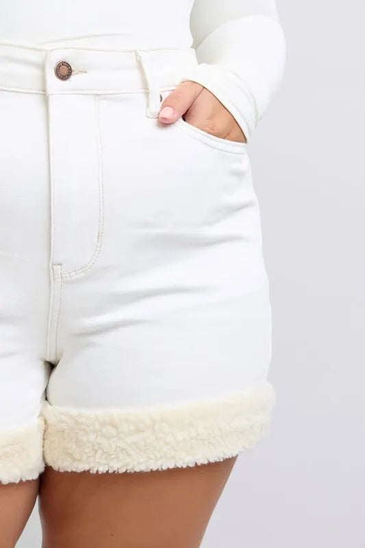 Judy Blue Full Size High Waist Shearling Cuff Denim Shorts Plus Size