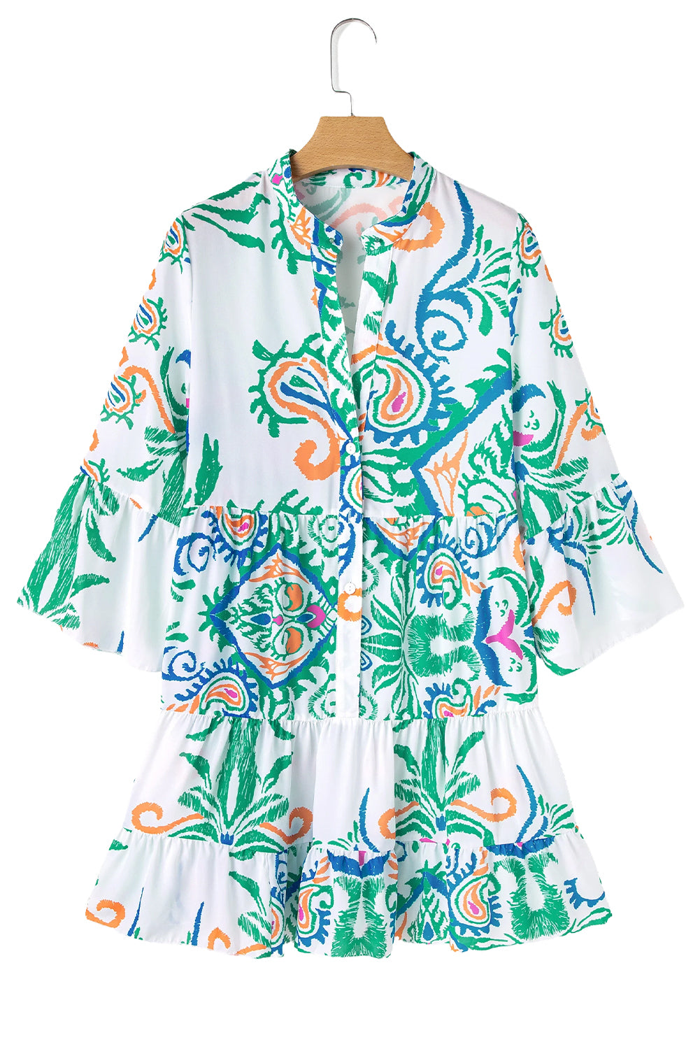 Boho Button Tiered Mini Dress