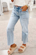 Light Wash Utility Pocket Straight Leg Jeans