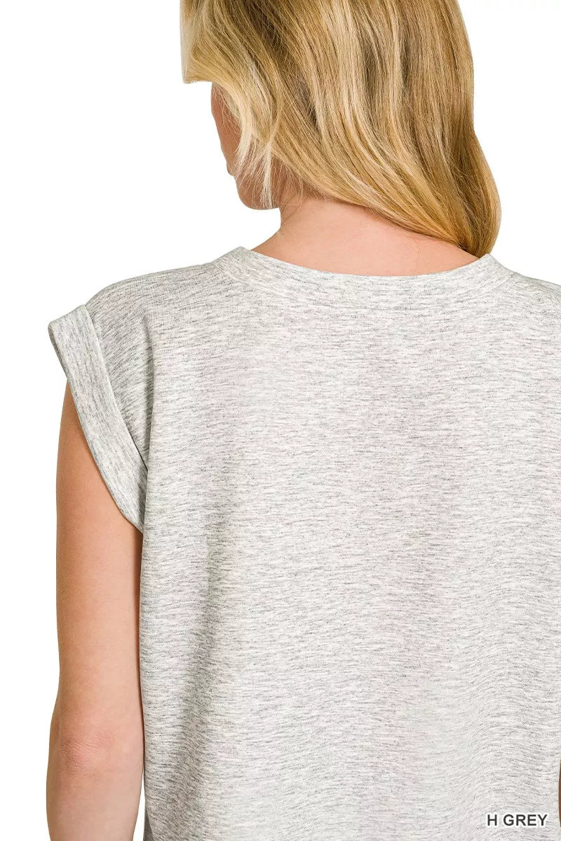 ZENANA SCUBA ROUND NECK CAP SLEEVE TOP TOP