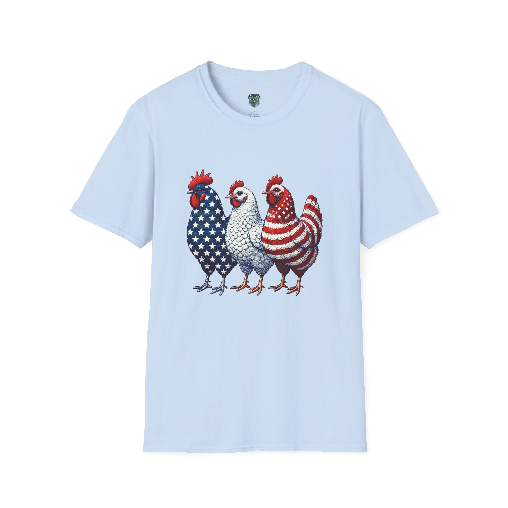 PATRIOTIC FARM CHICKENS TSHIRT - AMERICAN FLAG ROOSTER TRIO GRAPHIC TEE T-Shirt