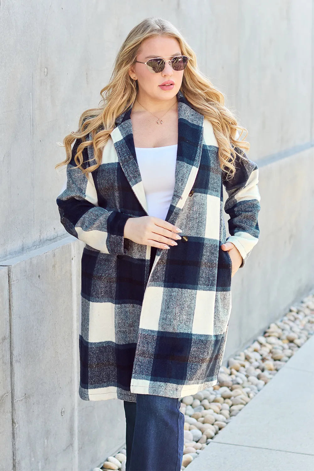 DOUBLE TAKE PLAID BUTTON UP LAPEL COLLAR COAT coat
