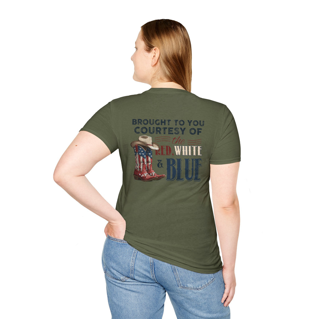 CUSTOM TSHIRT - "WE'LL PUT A BOOT IN YOUR ASS" AMERICAN FLAG COWBOY BOOTS PATRIOTIC TEE - FRONT AND BACK DESIGN T-Shirt