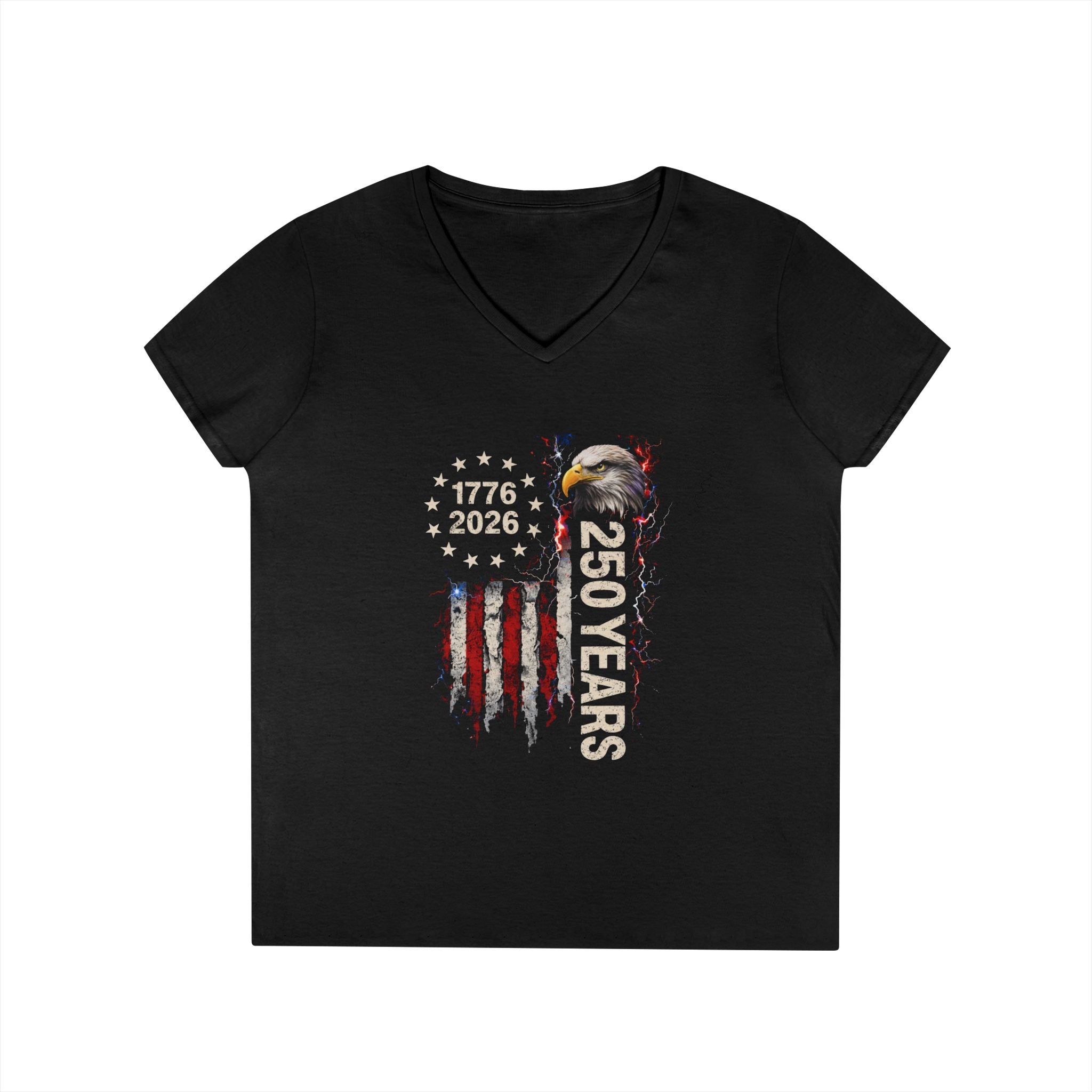 PATRIOTIC 250 YEARS TEE - 1776 TO 2025 EAGLE AMERICAN FLAG VNECK GRAPHIC TEE T-Shirt