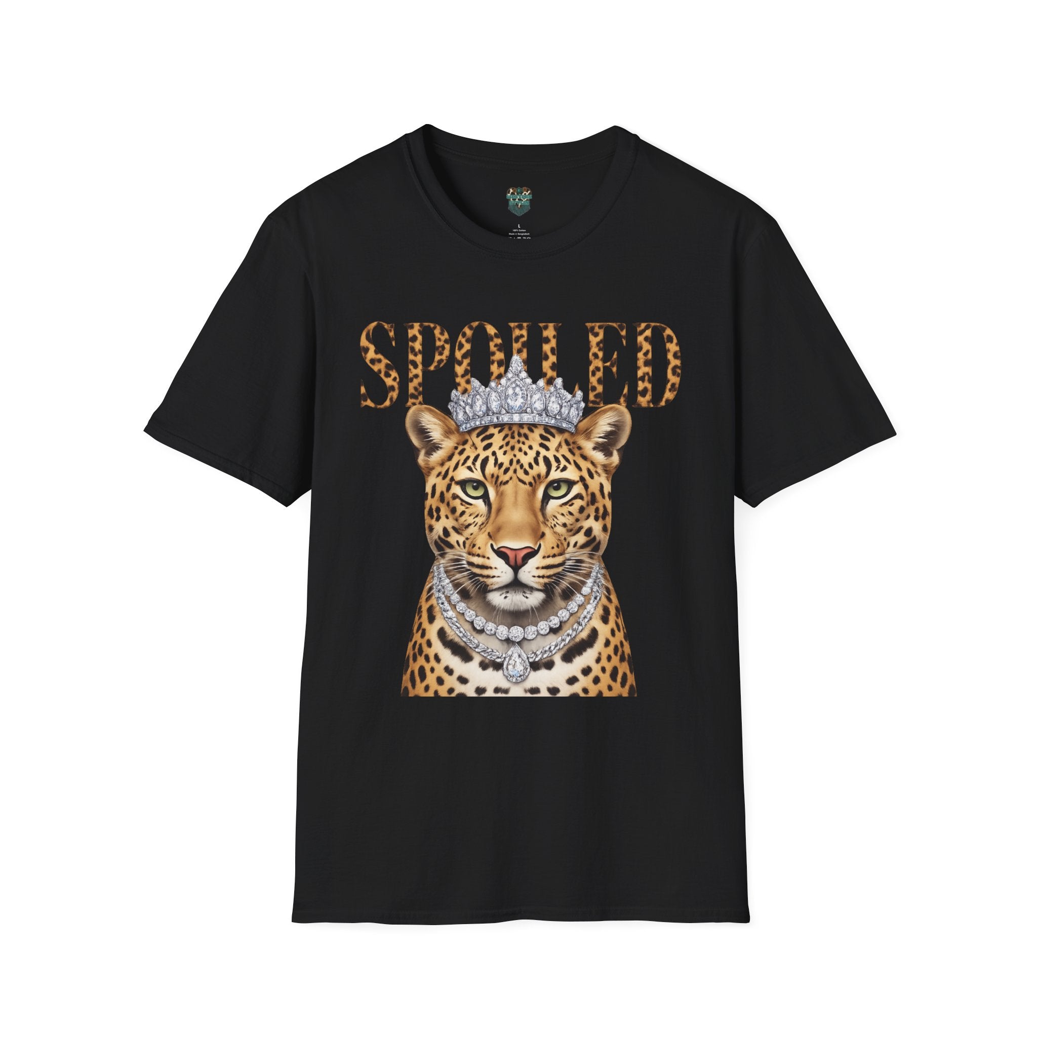 SPOILED LEOPARD T-SHIRT - LEOPARD PORTRAIT WITH CROWN AND JEWELRY GRAPHIC TEE T-Shirt