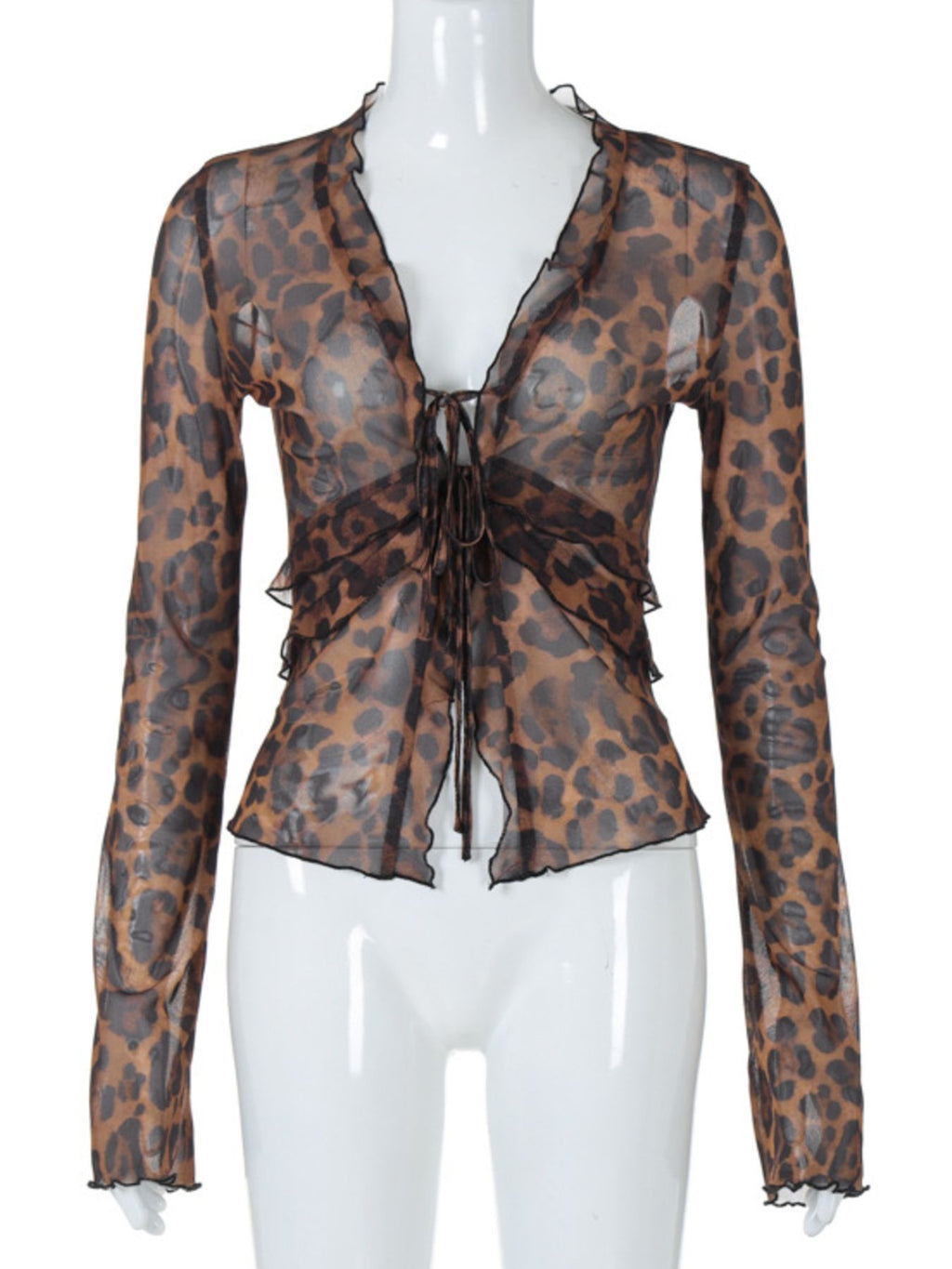Leopard Print Tie Front Blouse