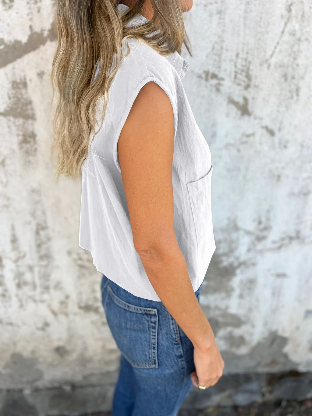 BUTTON DOWN CAP SLEEVE SHIRT Tops