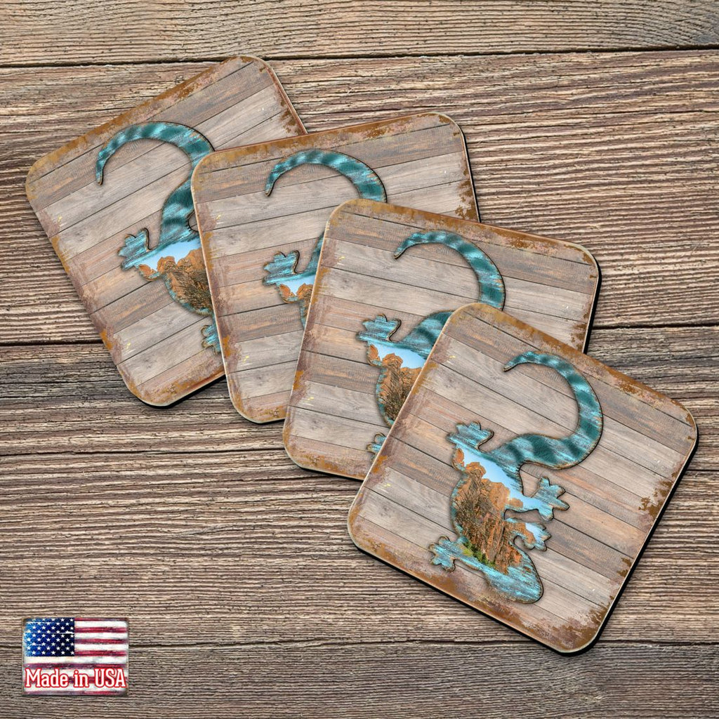 Gecko Wooden Cork Coasters Gift Set of 4 by Nature Wonders - Nature Wildlife Decor - 8199434C-S4 Coasters
