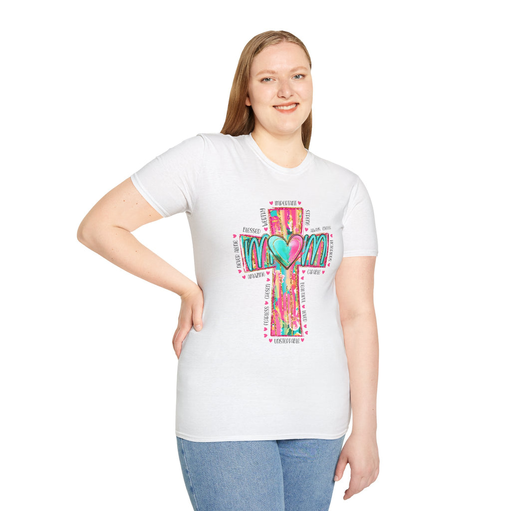 MOM CROSS TEE - COLORFUL HEART AND FAITH GRAPHIC T-Shirt