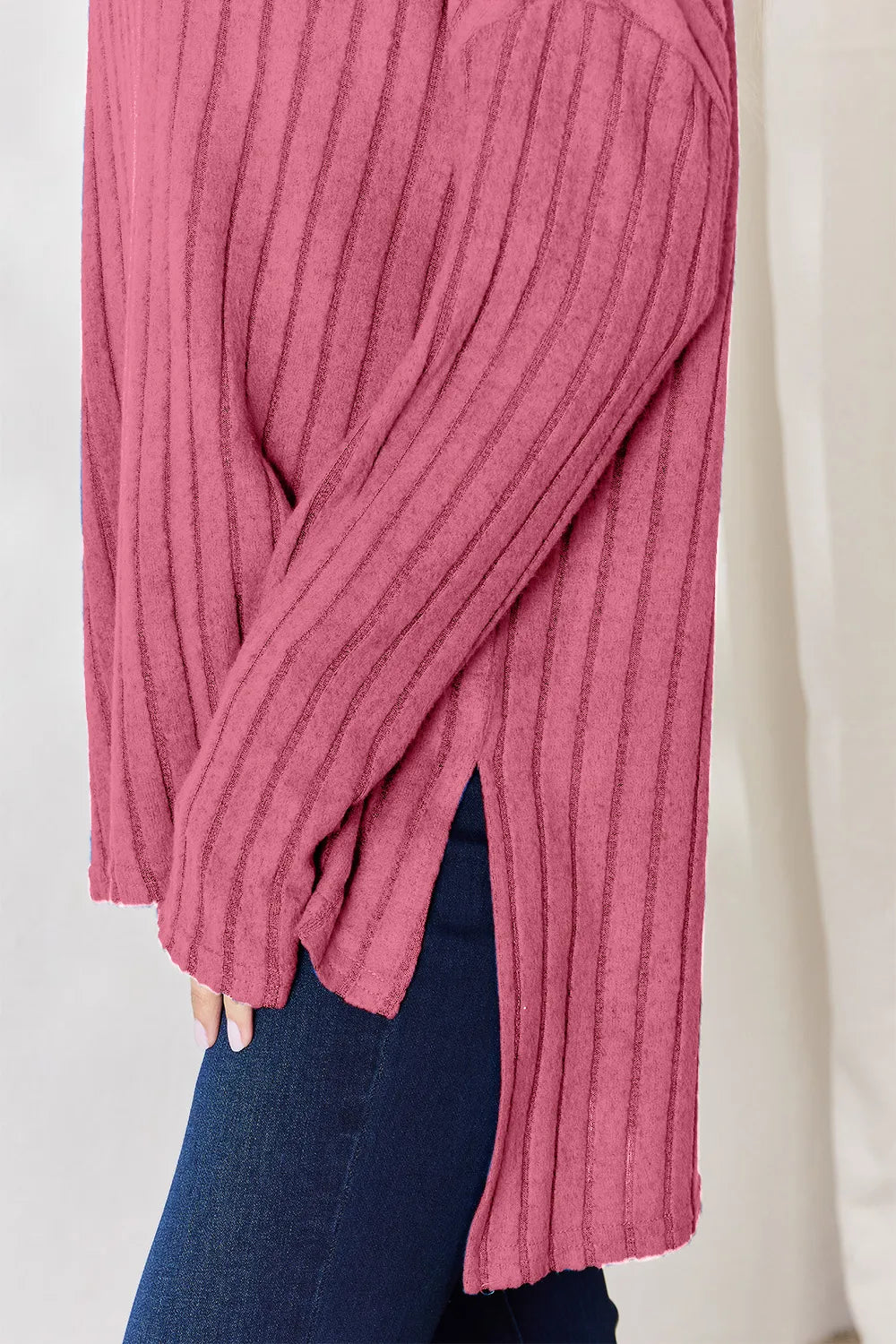 BASIC BAE RIBBED HALF BUTTON LONG SLEEVE HIGH/LOW TSHIRT - AS SEEN ON LIVE!! Long Sleeve Top