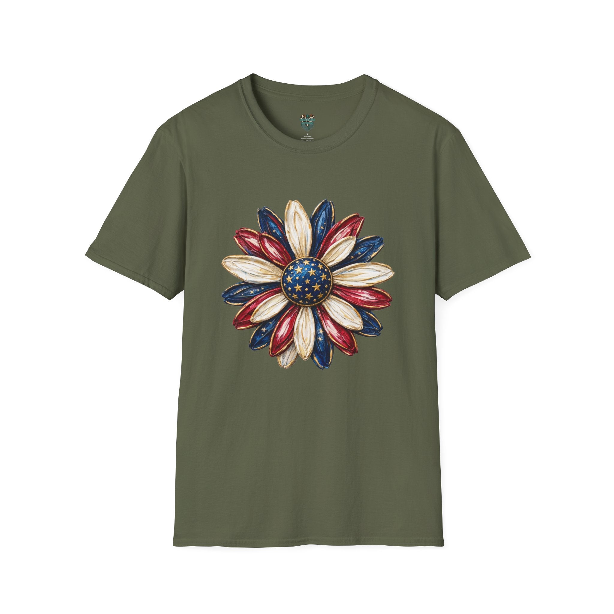 PATRIOTIC SUNFLOWER TSHIRT - RED, WHITE AND BLUE AMERICAN FLAG FLORAL GRAPHIC TEE T-Shirt
