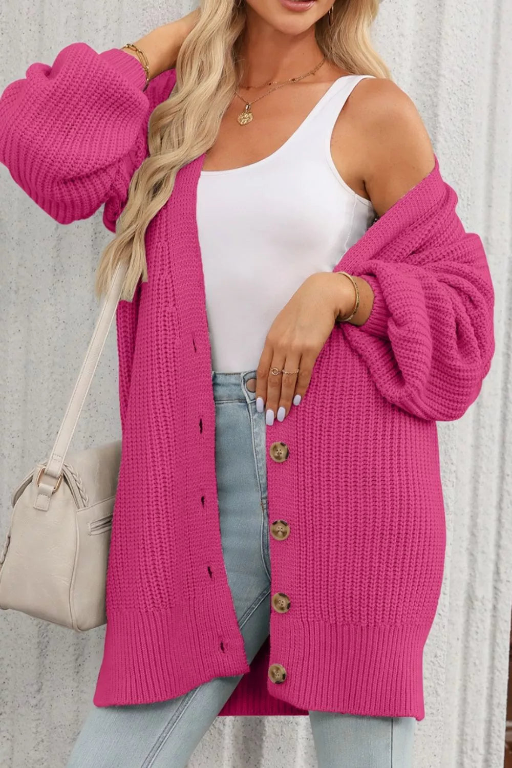 CHUNKY KNIT BUTTON-DOWN CARDIGAN Cardigan