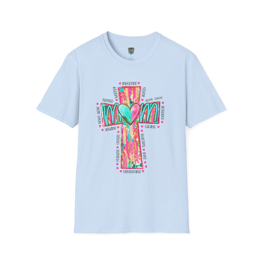 MOM CROSS TEE - COLORFUL HEART AND FAITH GRAPHIC T-Shirt