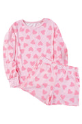 Heart Print Long Sleeve Top and Shorts Set Loungewear Set