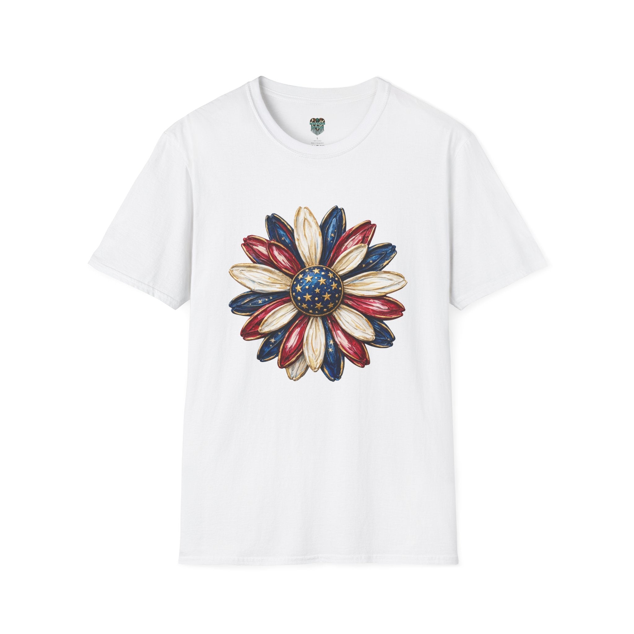 PATRIOTIC SUNFLOWER TSHIRT - RED, WHITE AND BLUE AMERICAN FLAG FLORAL GRAPHIC TEE T-Shirt