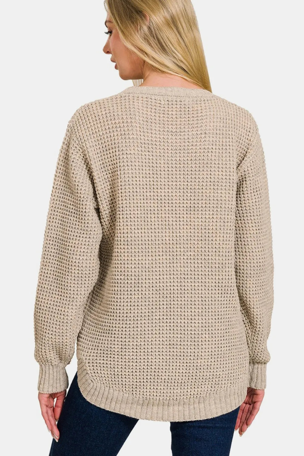 ZENANA HIGH/LOW LONG SLEEVE WAFFLE SWEATER Sweaters