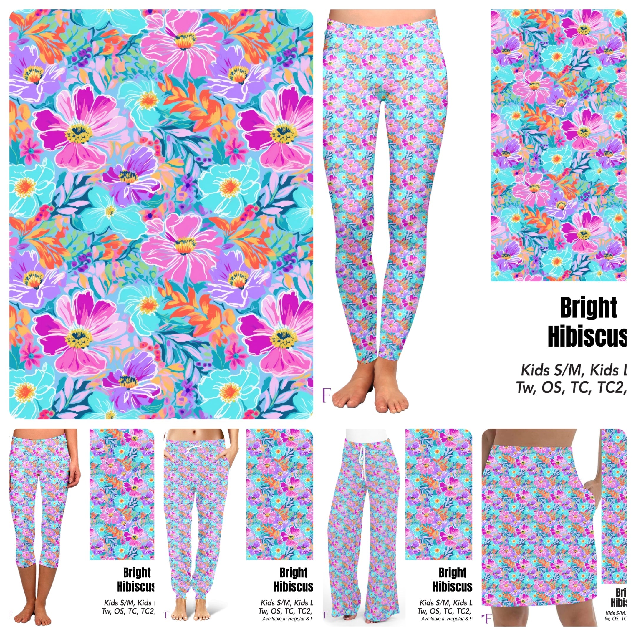Bright Hibiscus leggings, capris, and shorts with pockets