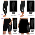 Gemstone Diamond Feather on Solid Black leggings, capris and bike shorts REAL gemstones