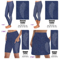 Gemstone Diamond Feather on Faux Blue Denim capris and leggings with pockets REAL gemstones