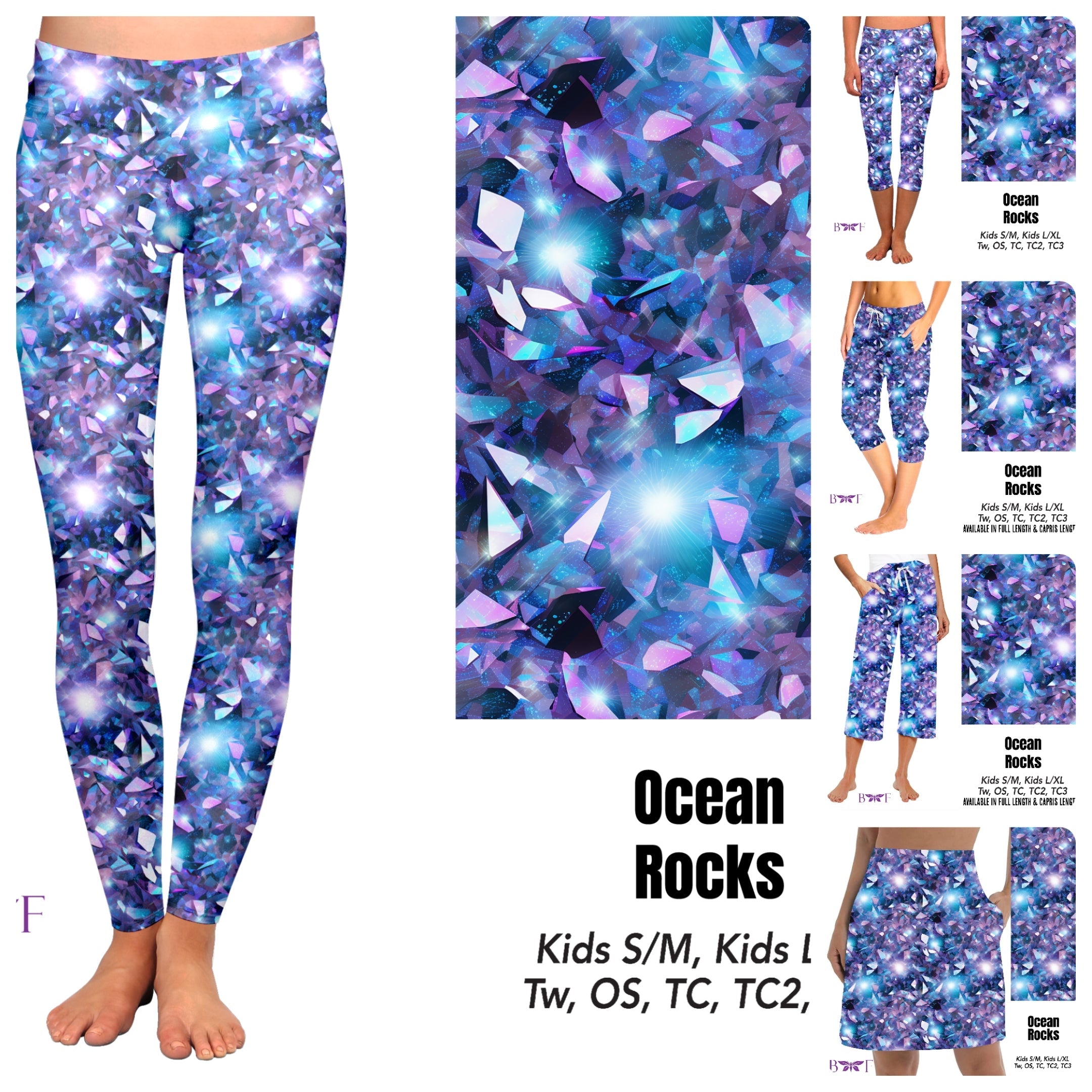 Ocean Rocks capris and biker shorts with pockets