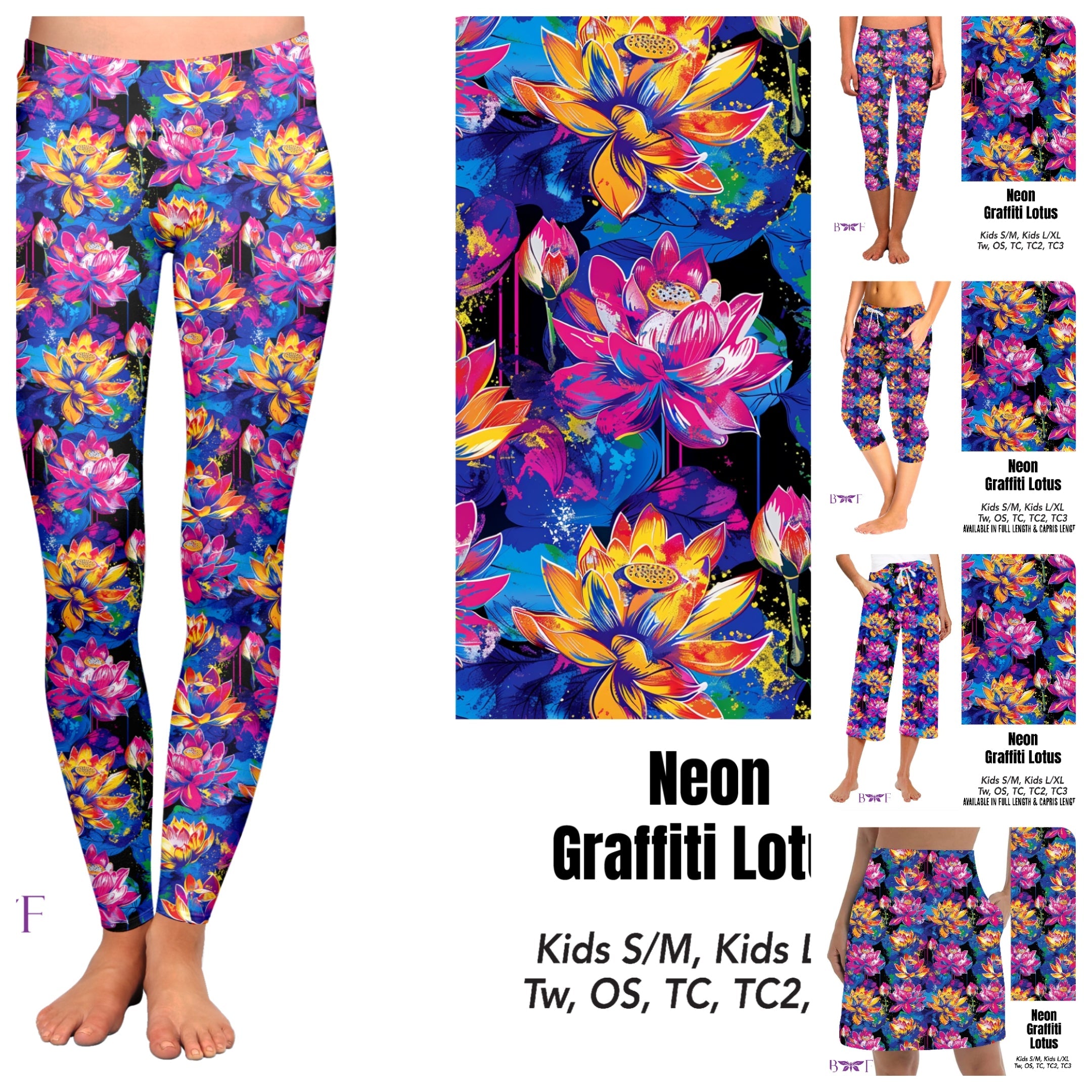 Neon Graffiti Lotus skorts with pockets