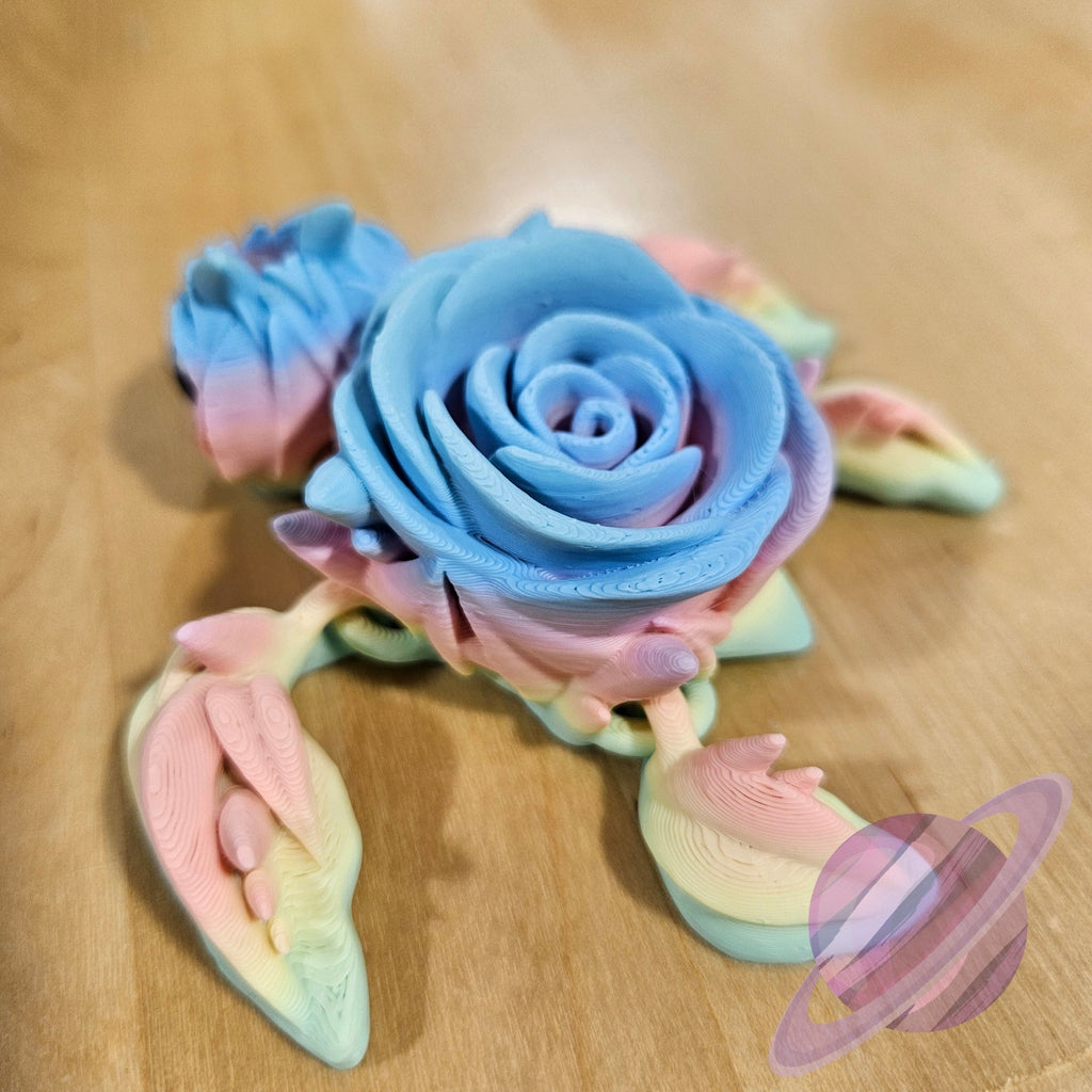 Colorful rose-shaped toy on a wooden surface