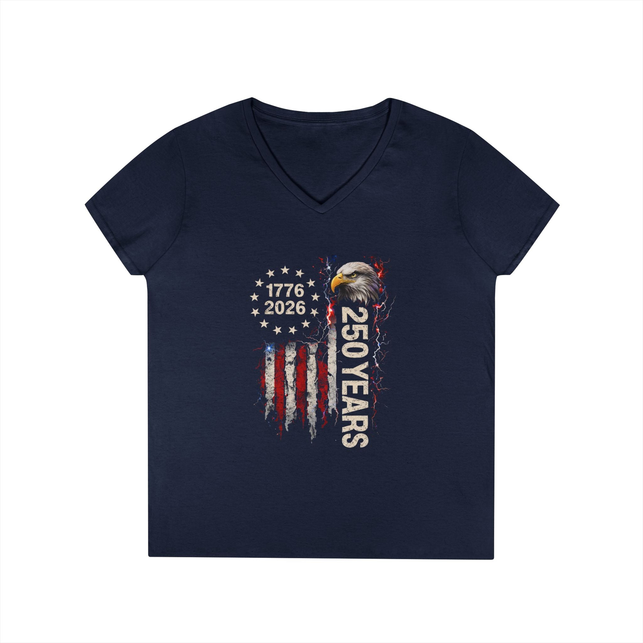 PATRIOTIC 250 YEARS TEE - 1776 TO 2025 EAGLE AMERICAN FLAG VNECK GRAPHIC TEE T-Shirt