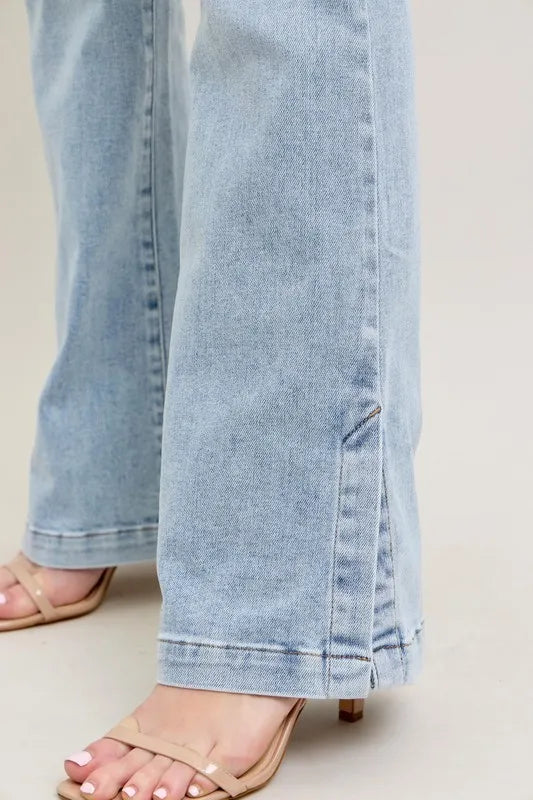 Judy Blue Full Size Tummy Control Vintage Wash Side Slit Slim Boot Jeans Plus Size Judy Blue Denim