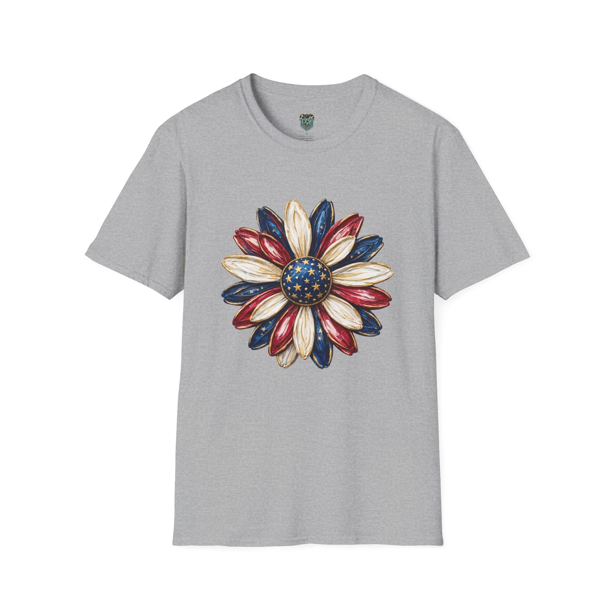 PATRIOTIC SUNFLOWER TSHIRT - RED, WHITE AND BLUE AMERICAN FLAG FLORAL GRAPHIC TEE T-Shirt