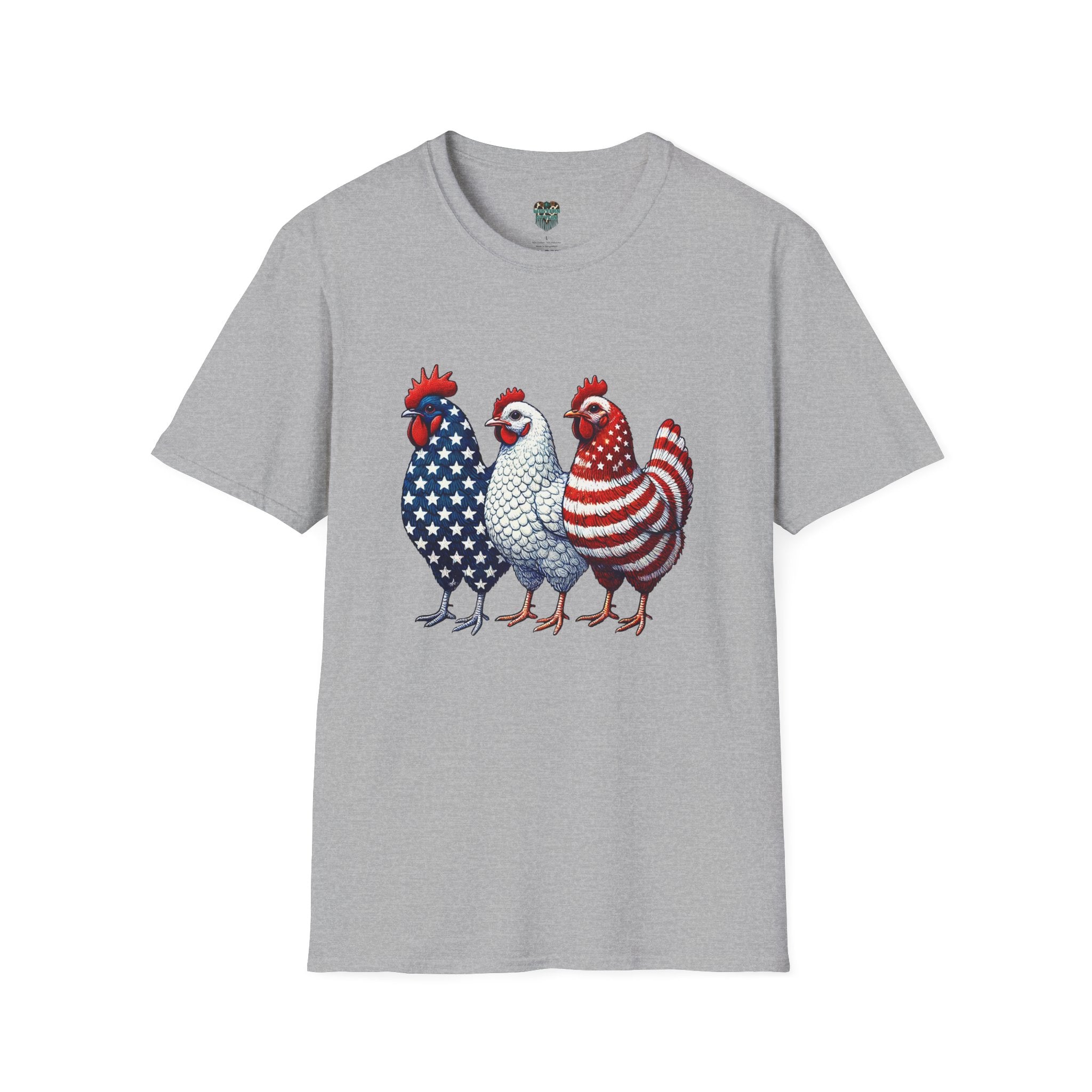 PATRIOTIC FARM CHICKENS TSHIRT - AMERICAN FLAG ROOSTER TRIO GRAPHIC TEE T-Shirt