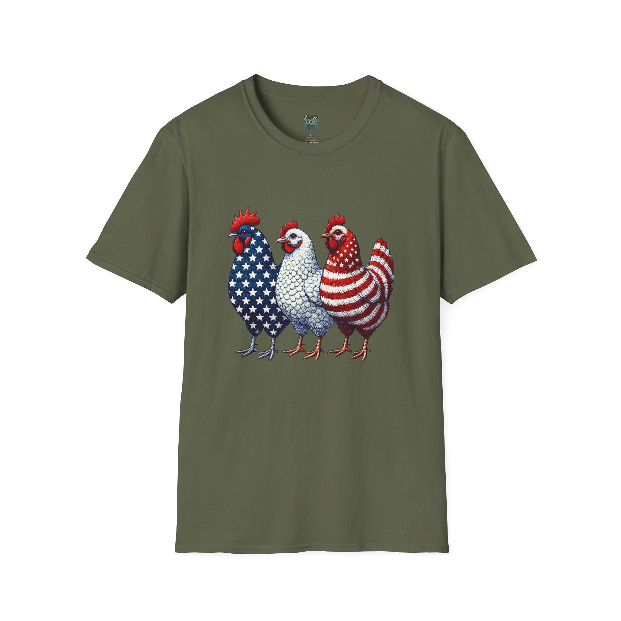 PATRIOTIC FARM CHICKENS TSHIRT - AMERICAN FLAG ROOSTER TRIO GRAPHIC TEE T-Shirt