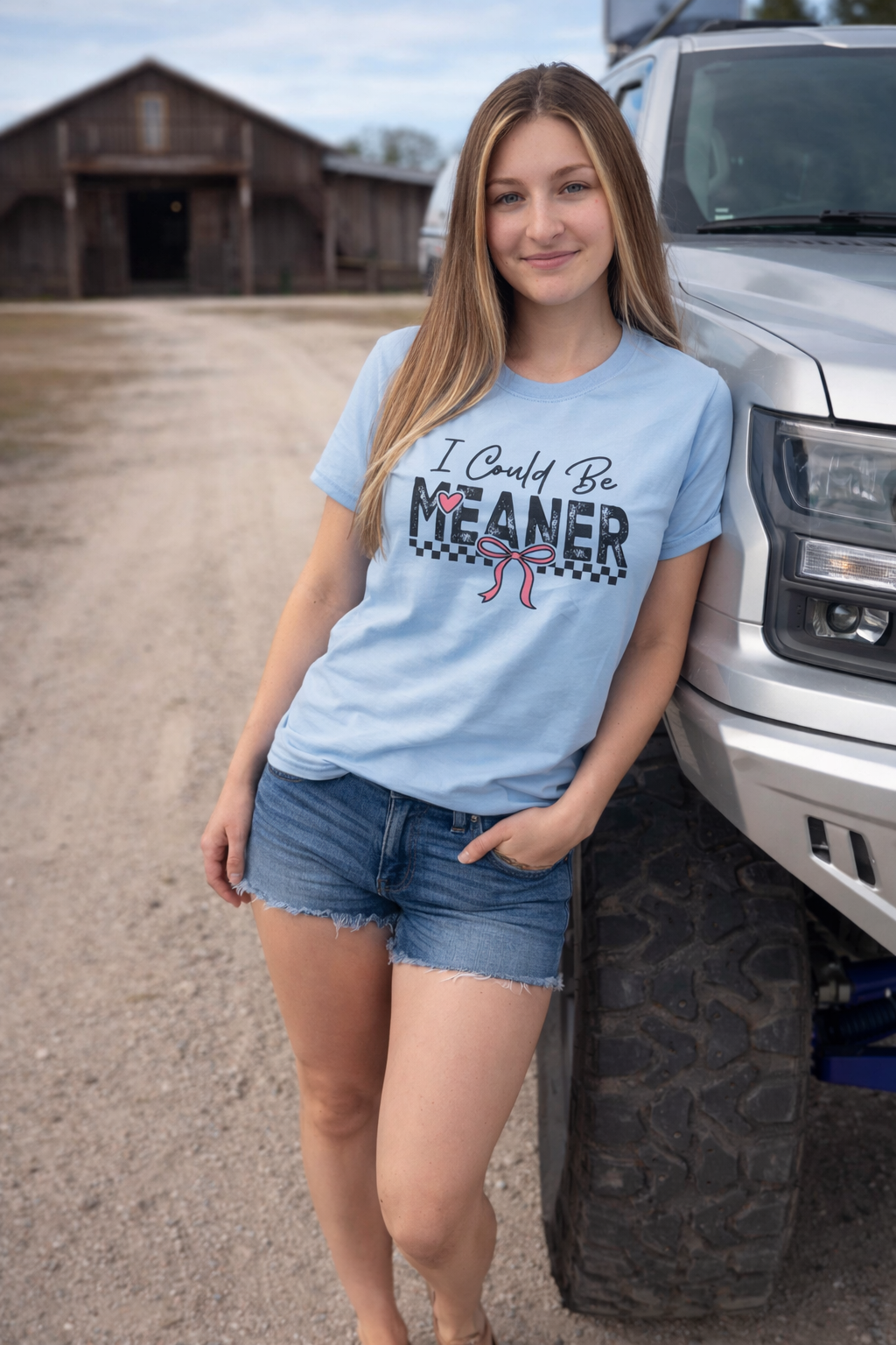 I COULD BE MEANER T-SHIRT - CUTE CHECKERED PINK BOW CUSTOM TSHIRT T-Shirt